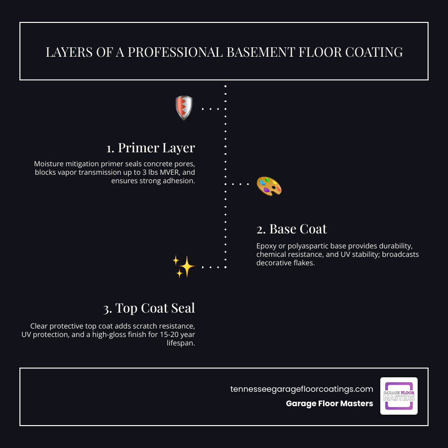 Layers of a professional basement floor coating system infographic infographic
