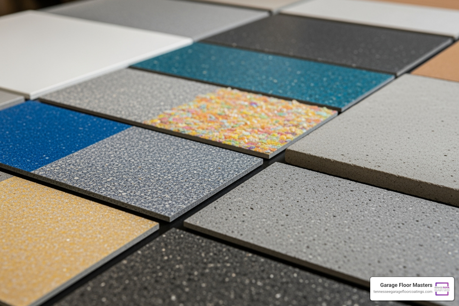 Various flooring samples and textures for basements