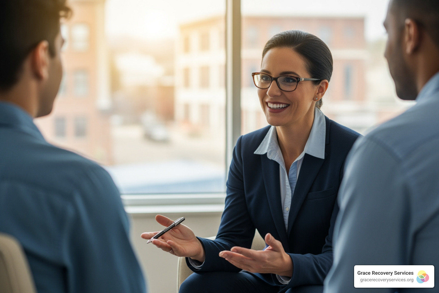 A supportive group therapy session where clients share experiences in a safe environment