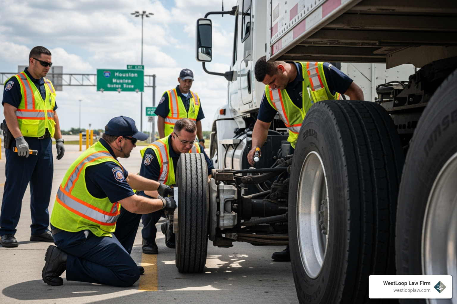 A commercial truck inspection taking place in Harris County to check for safety violations A commercial truck inspection taking place in Harris County to check for safety violations