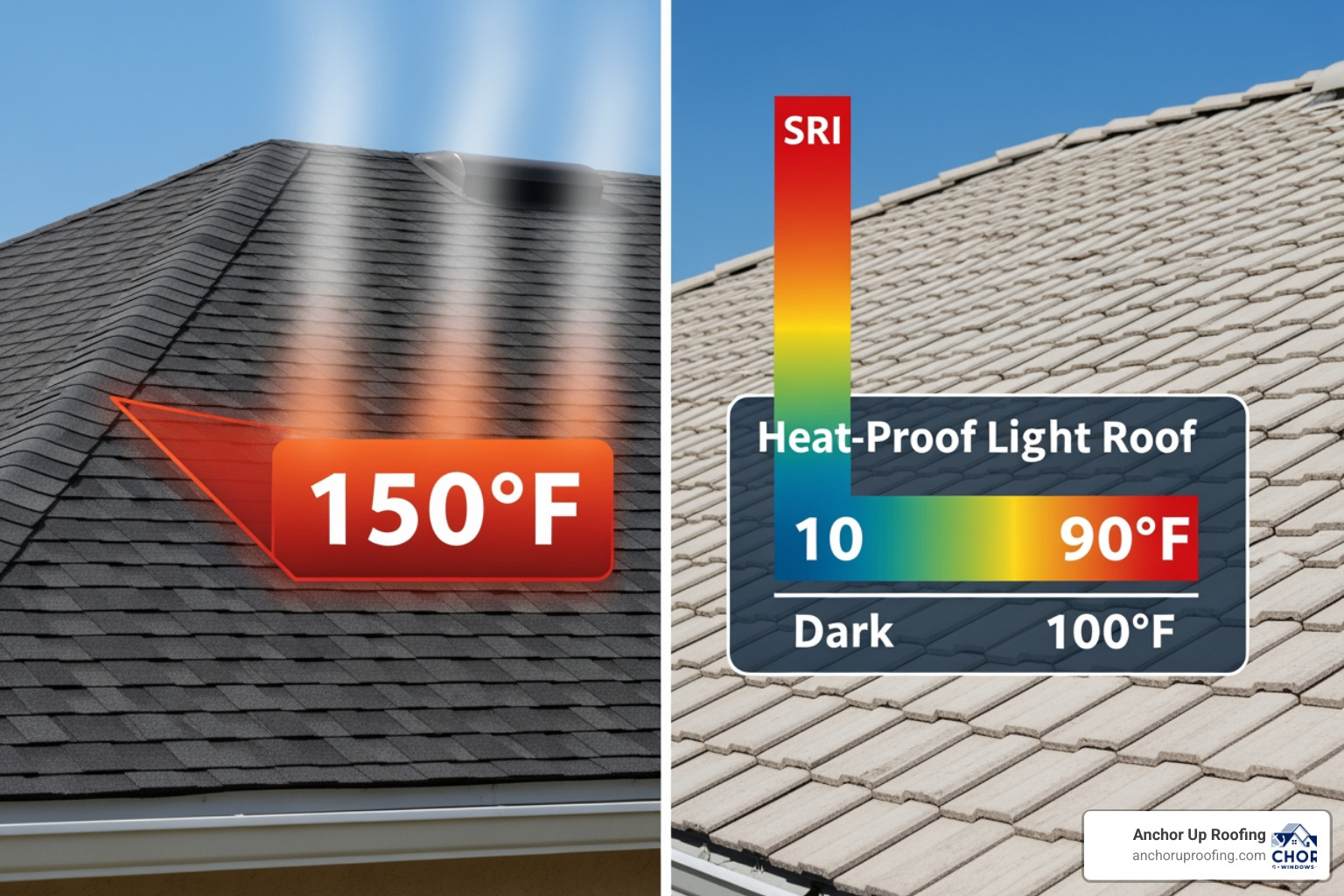 IMAGE showing an SRI scale comparison with actual roof temperature readings under Florida sun