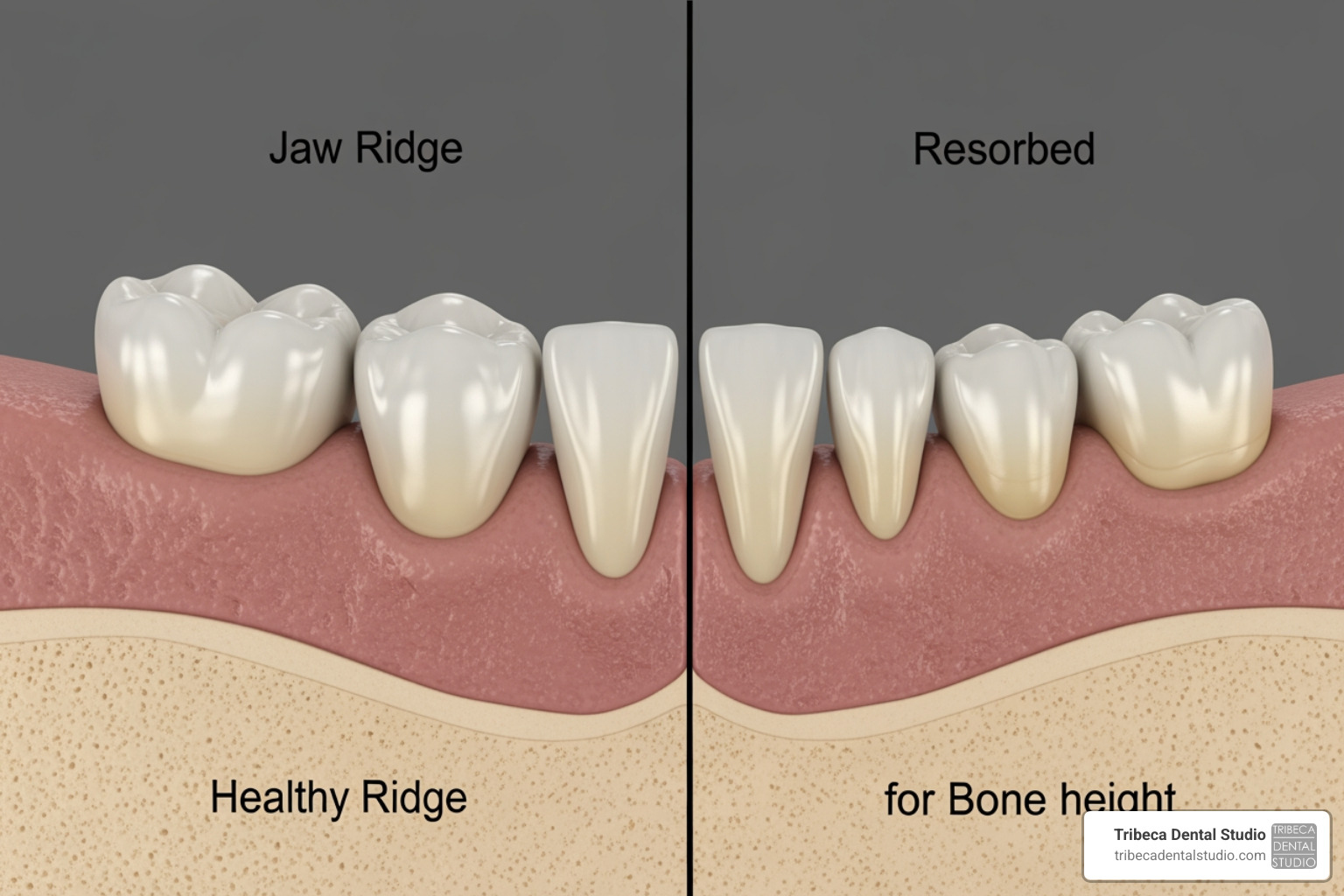 Comparison of a healthy jaw ridge versus a thin ridge needing a bone graft