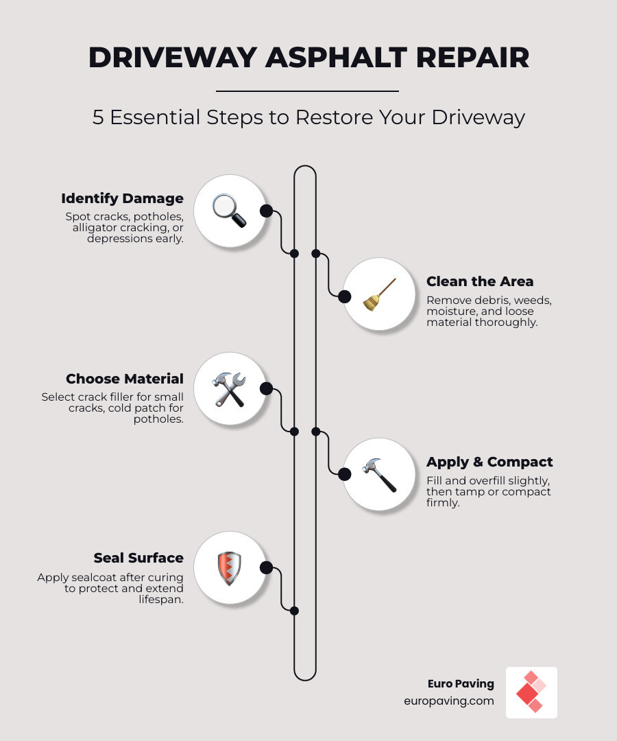 Repair vs resurfacing vs replacement decision guide for asphalt driveways infographic