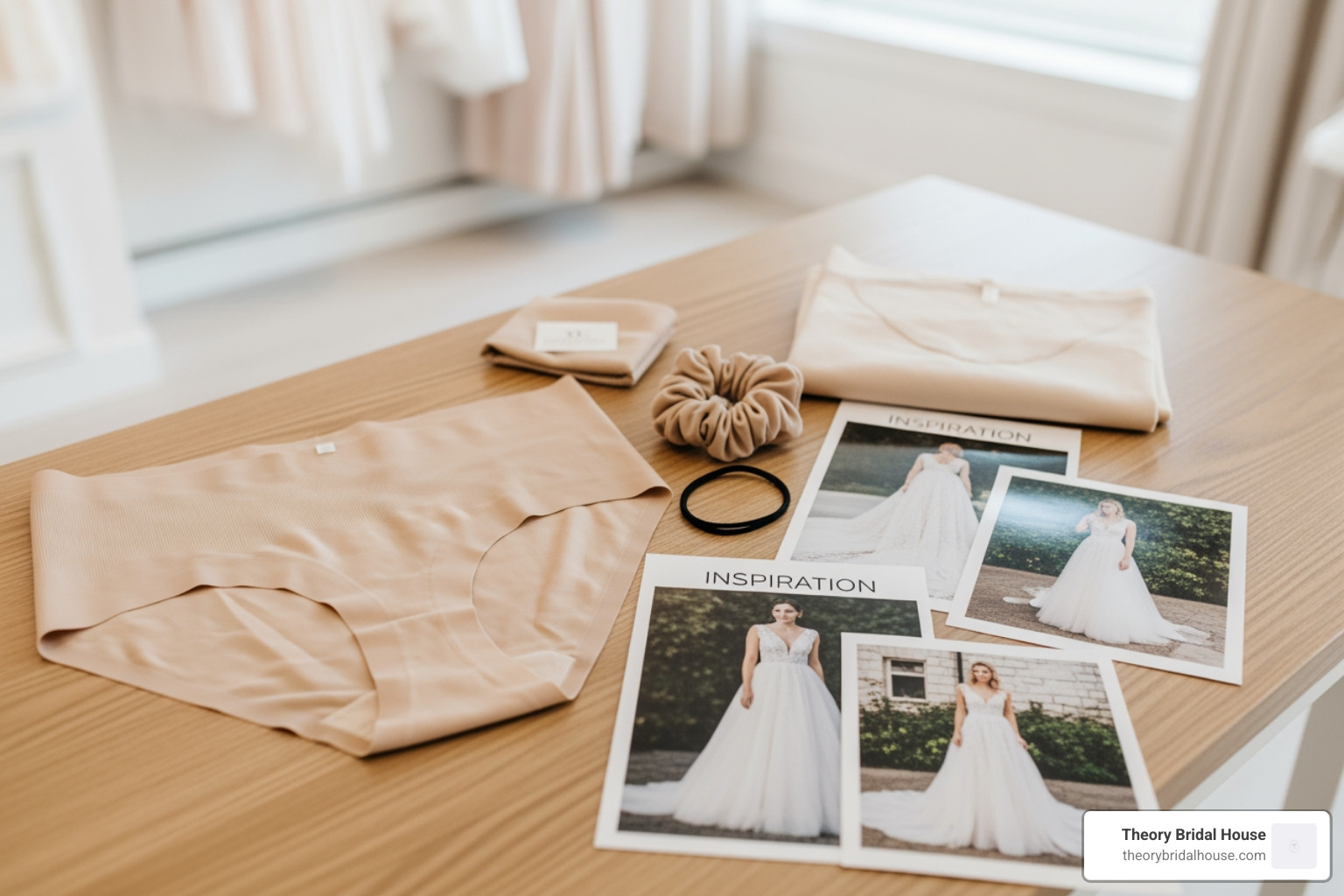 Essentials for a successful bridal appointment: nude underwear, hair tie, and inspiration photos