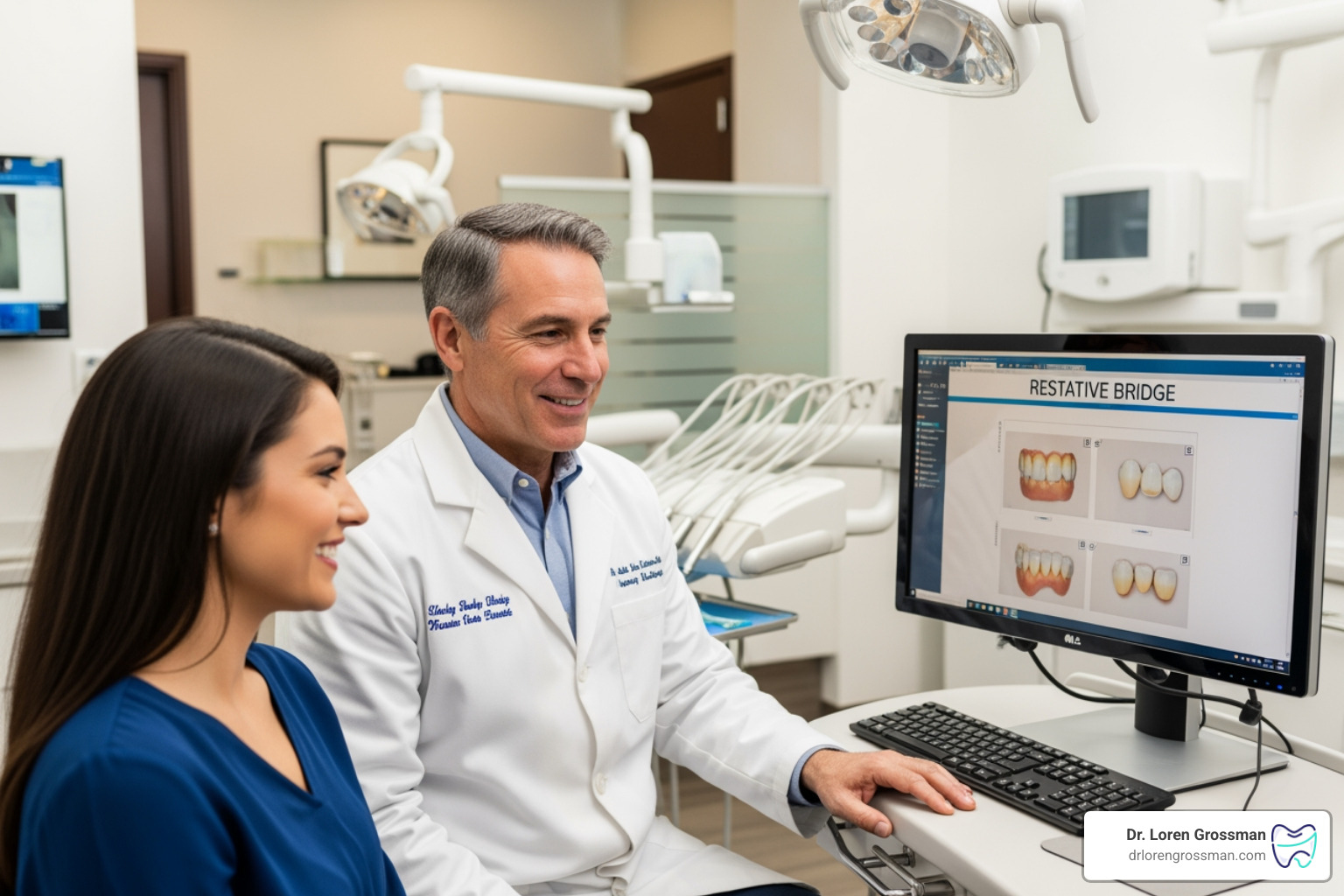 Dr. Loren Grossman consulting with a patient about their restorative treatment plan