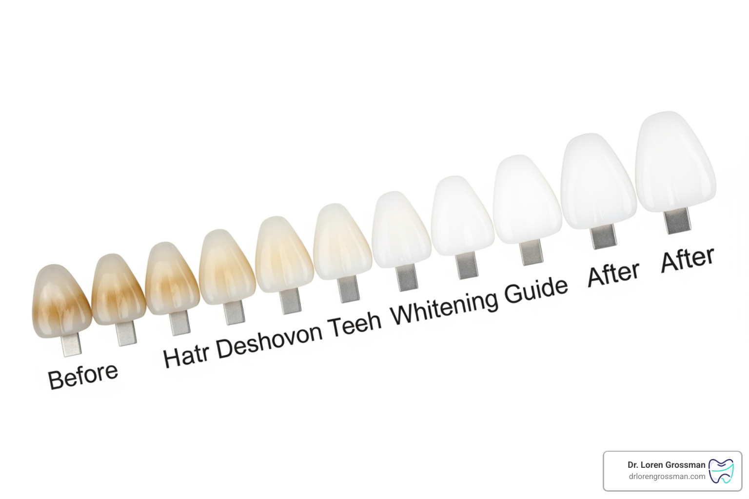 Shade guide showing the progression from stained teeth to a bright white smile