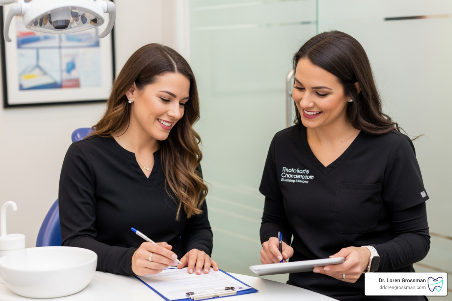A patient and dental staff member discussing financing options