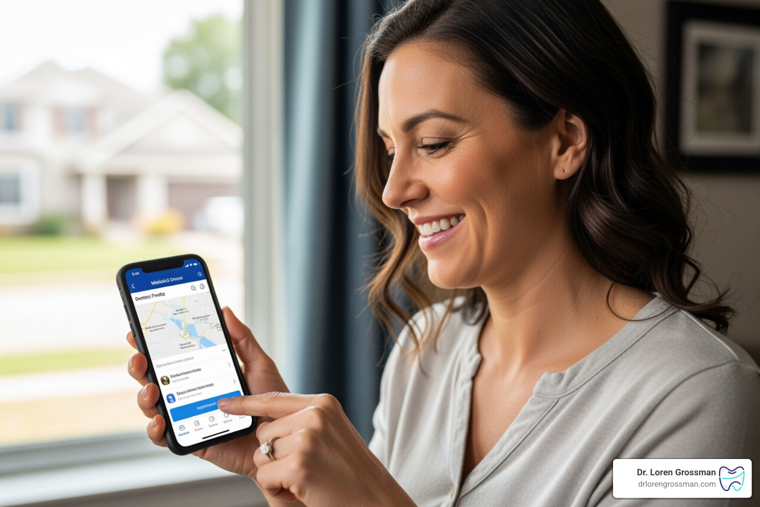 A parent using a smartphone to search for local dental providers A parent using a smartphone to search for local dental providers