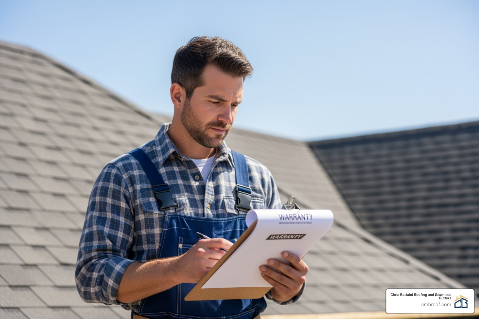 Massachusetts roofing contractor reviewing project documents and warranty paperwork