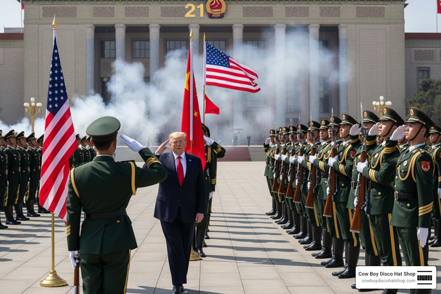 Trump saluting the People's Liberation Army during the welcome ceremony
