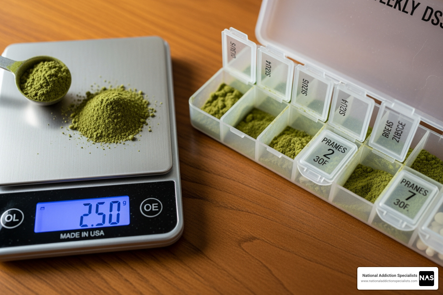 A digital scale and dose organizer for kratom tapering