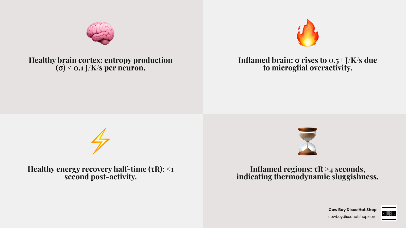 Table comparing healthy vs inflamed brain metrics: σ, Φe, and τR values infographic