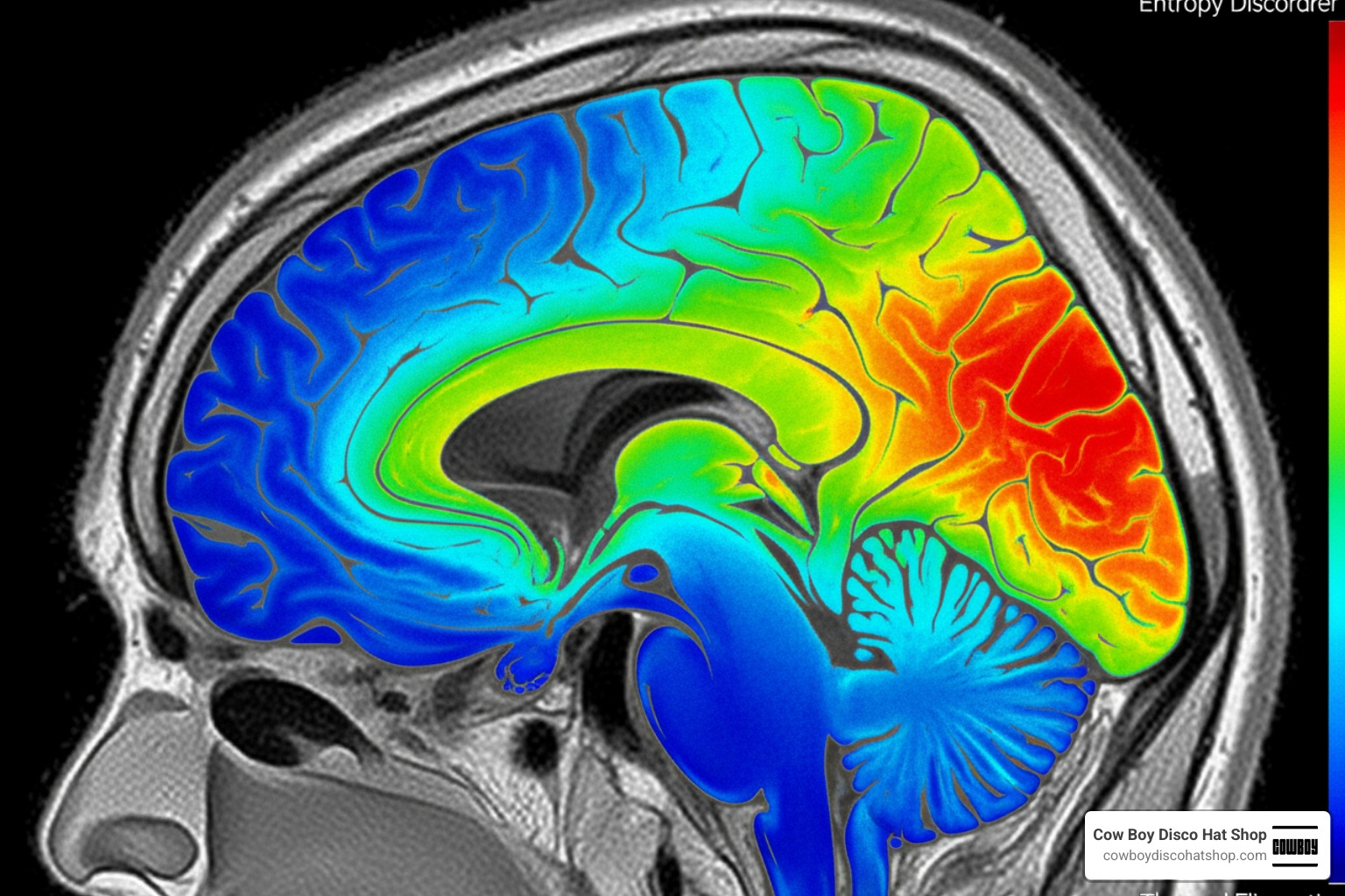 Brain scan showing entropy gradients and thermal fluctuations