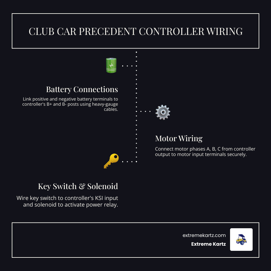 Info Graphic Explaining the wiring of a Club Car Controller into a Golf Cart