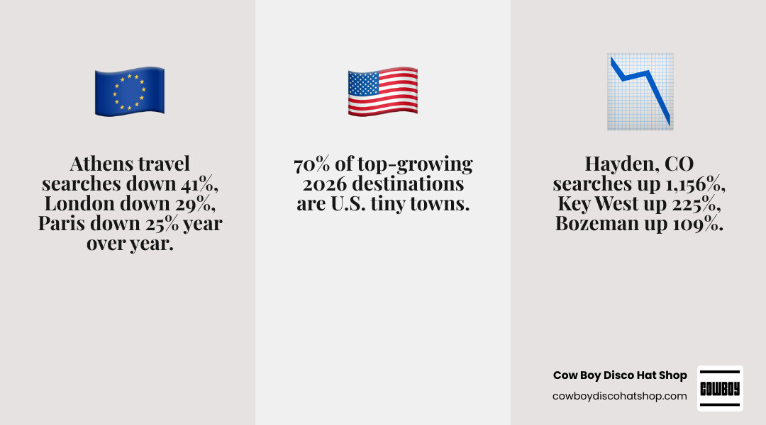 Table comparing 2026 search growth of U.S. towns vs. European capitals infographic