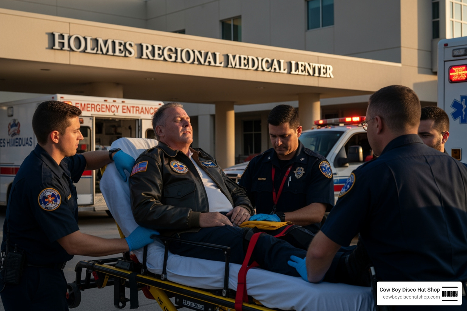Pilot receiving medical attention at Holmes Regional Medical Center after the Atlantic rescue