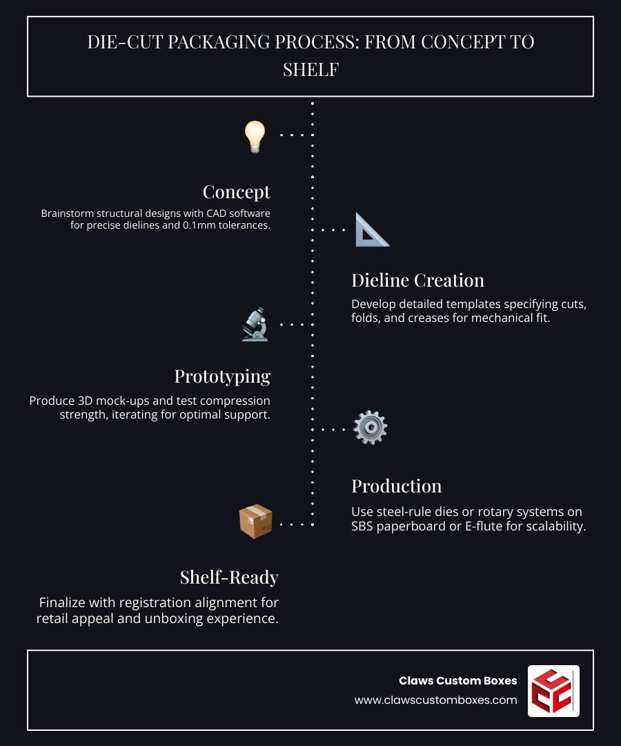 Infographic: Die-cut packaging process from concept to finished product on shelf infographic Infographic: Die-cut packaging process from concept to finished product on shelf infographic