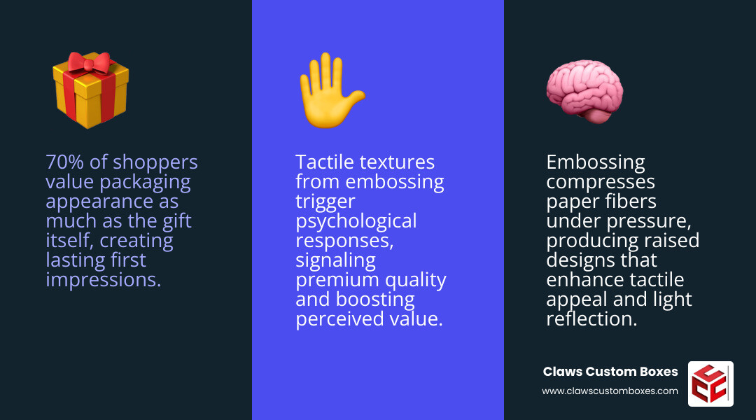 Infographic showing sensory impact of luxury embossed gift card packaging on customer perception infographic Infographic showing sensory impact of luxury embossed gift card packaging on customer perception infographic