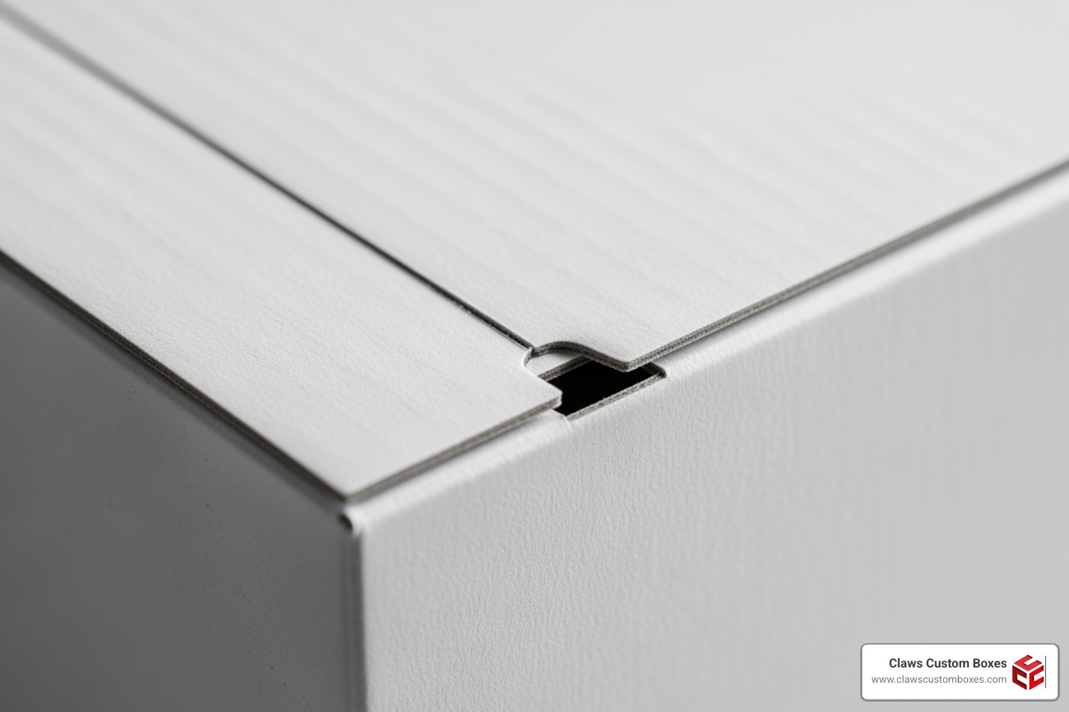 detail of a slit lock on a reverse tuck box flap ensuring secure closure