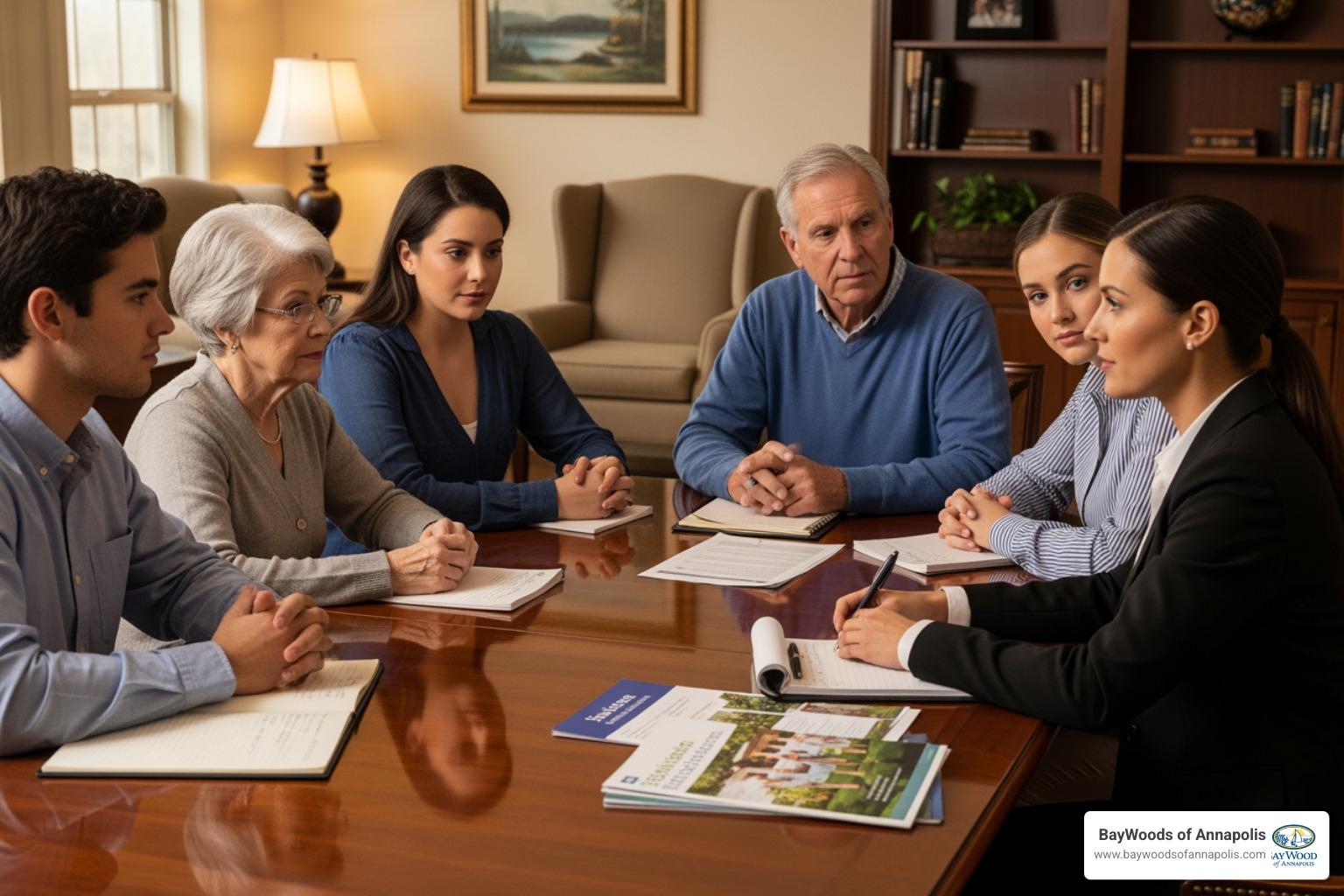 A family meeting with a professional care advisor to discuss senior living options