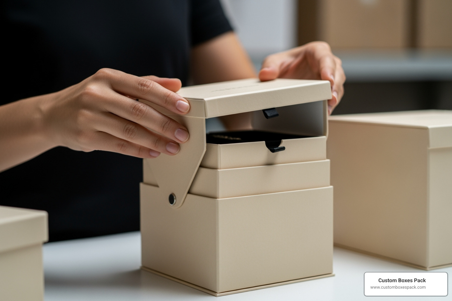 High-end unboxing experience featuring a collapsible rigid box with a magnetic snap closure