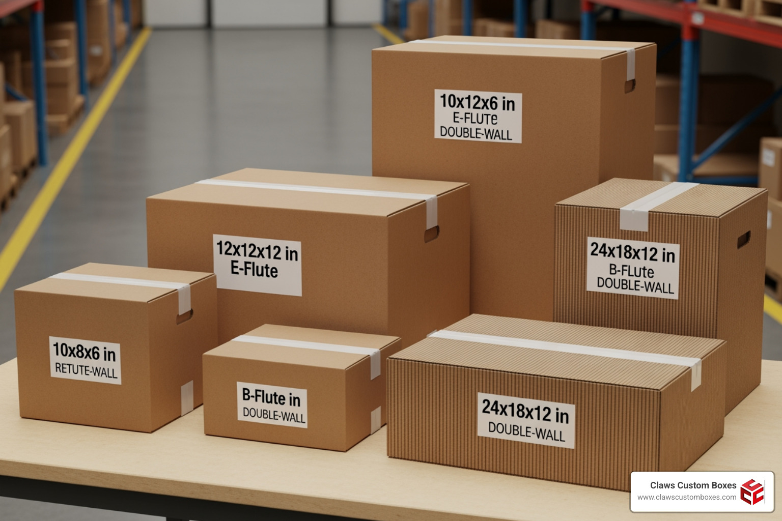 various box sizes and corrugated materials