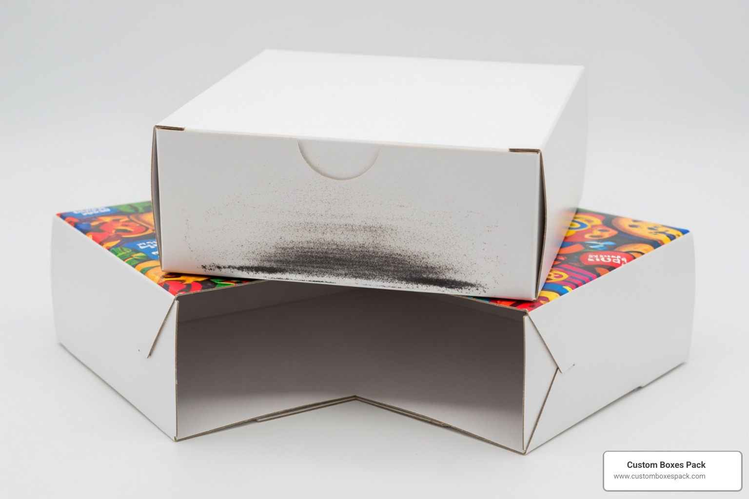 Illustration showing set-off migration where ink transfers from the outside of one box to the inside of another during