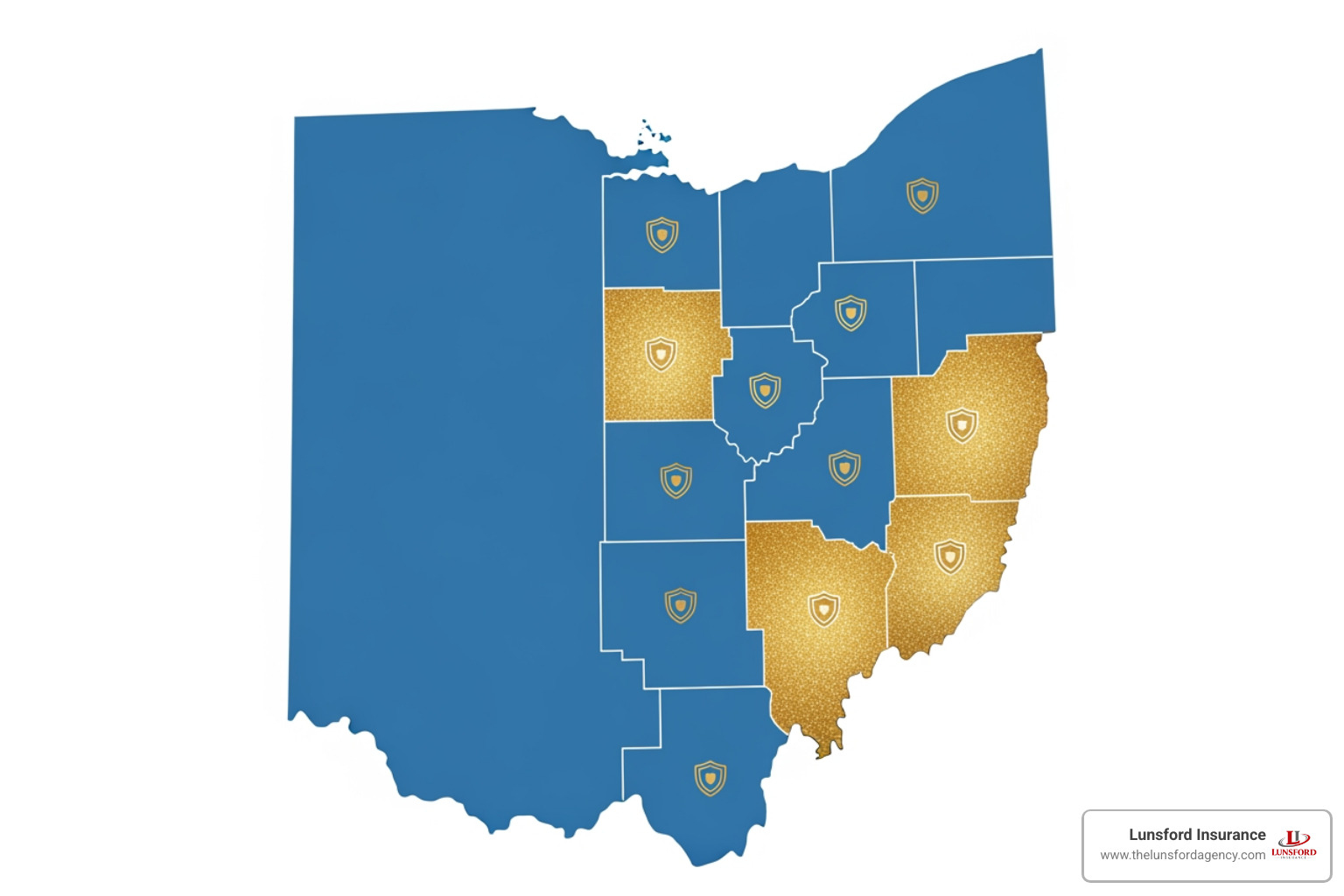 Map of Ohio highlighting residency requirements for insurance protection Map of Ohio highlighting residency requirements for insurance protection