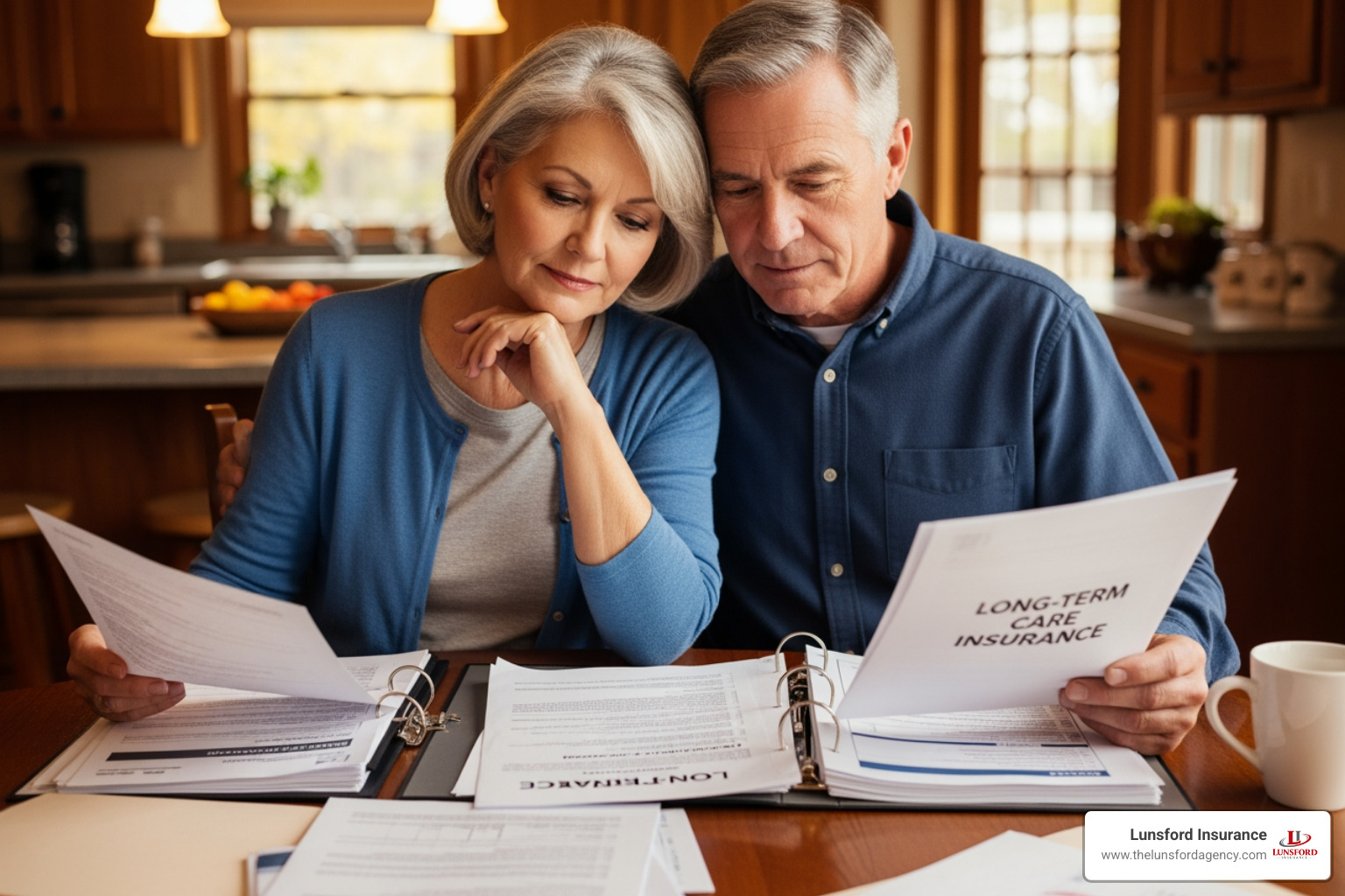 Senior couple in Ohio reviewing financial documents for long-term care planning Senior couple in Ohio reviewing financial documents for long-term care planning