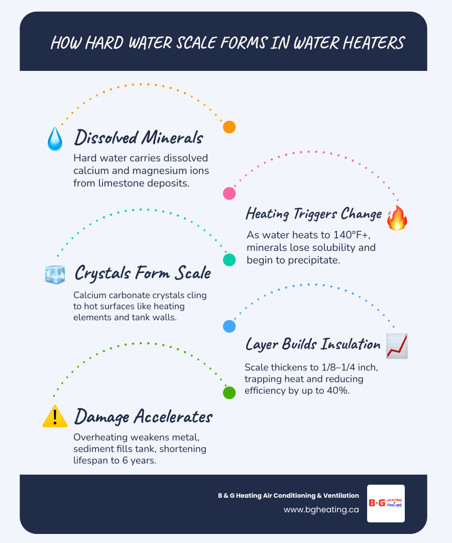 Infographic showing how hard water scale forms in water heaters step by step in 2026 infographic Infographic showing how hard water scale forms in water heaters step by step in 2026 infographic