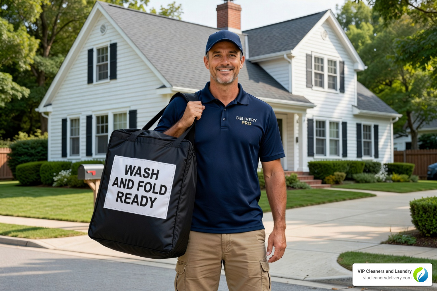 a delivery driver with laundry bags - fluff and fold cost