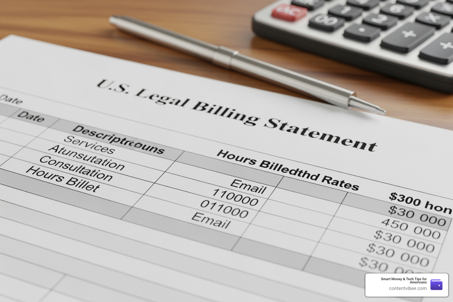 Detailed legal billing statement showing hourly breakdowns