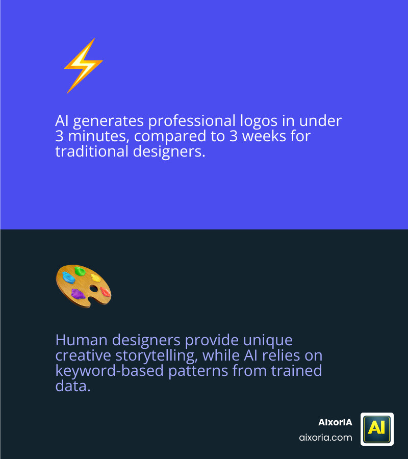 Comparison infographic showing AI speed vs human designer creativity infographic