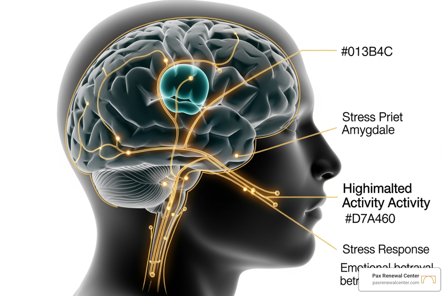 Brain diagram highlighting the amygdala and stress response Brain diagram highlighting the amygdala and stress response