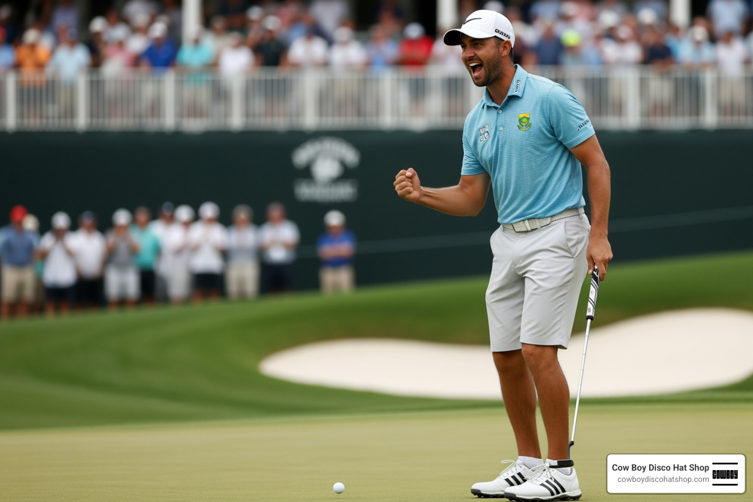 Garrick Higgo celebrating a birdie during his recovery round