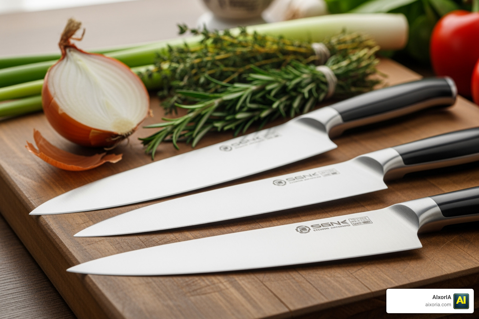 high-quality chef's knives and wooden cutting boards