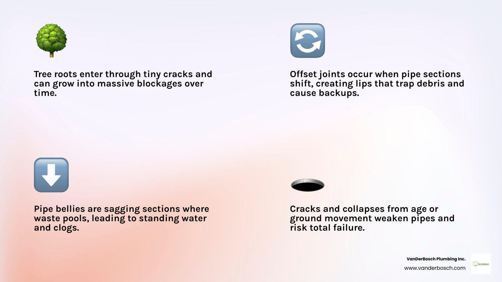 infographic showing common sewer line problems detected by camera infographic infographic showing common sewer line problems detected by camera infographic