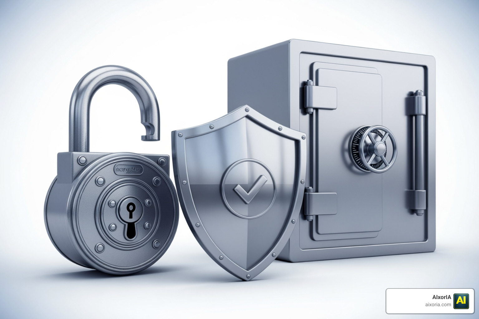 Security icons representing encryption, privacy, and data protection