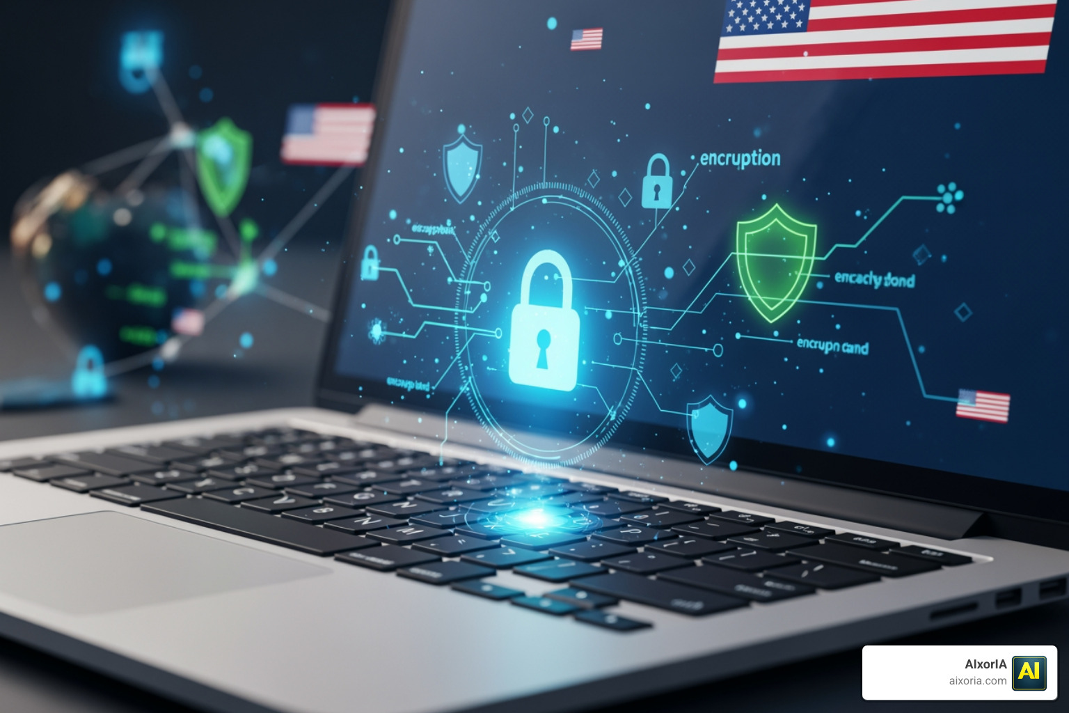 Encryption and privacy icons representing secure AI data handling