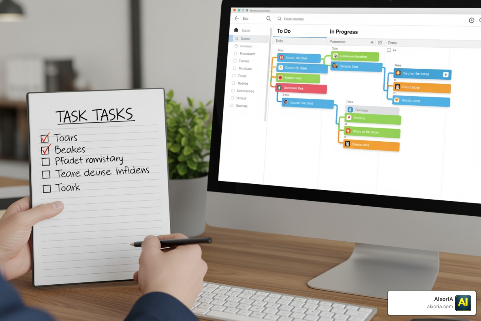 A comparison of a simple task list versus a visual project board with multiple columns A comparison of a simple task list versus a visual project board with multiple columns