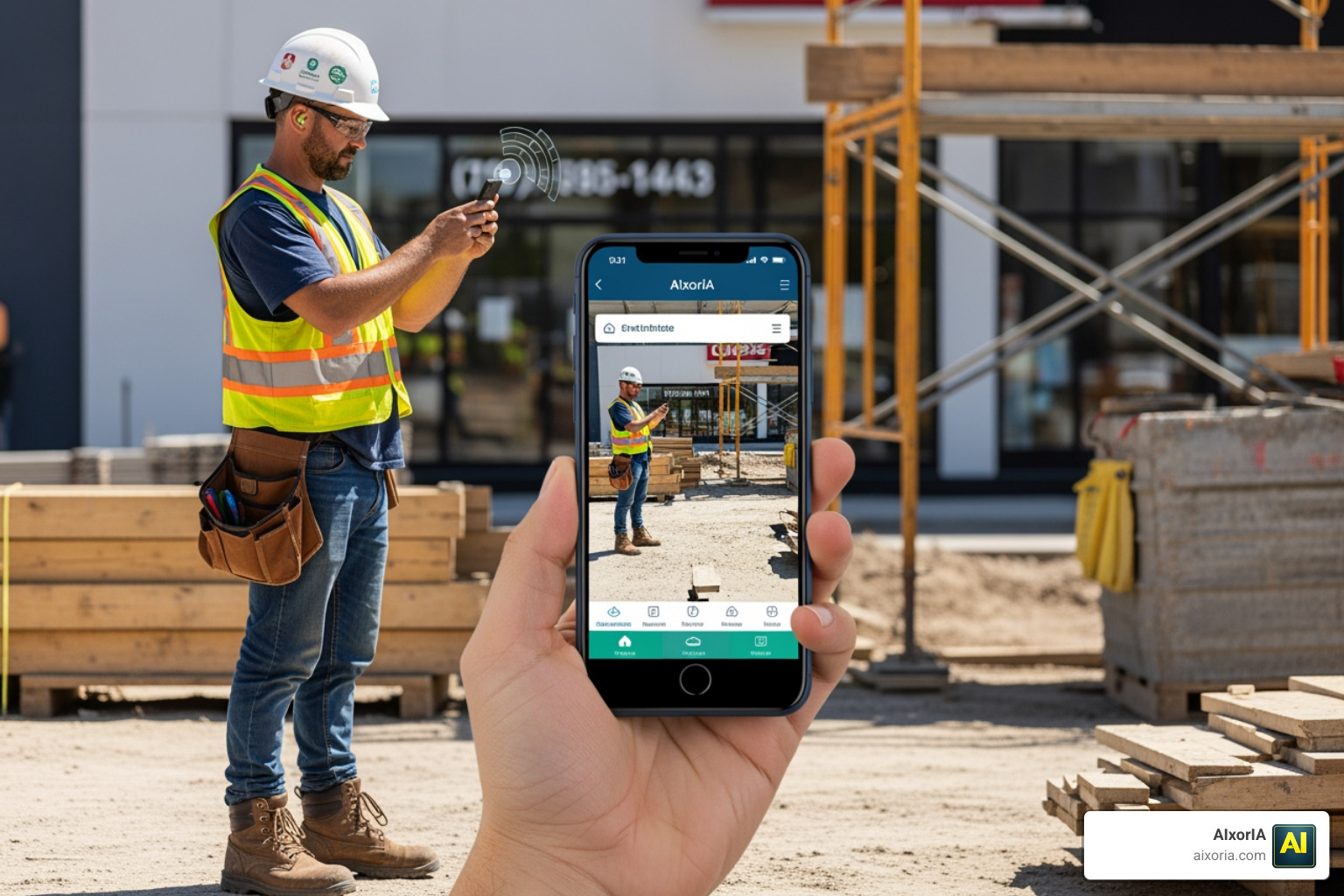 A field worker uploading site photos to a cloud-based construction project management app