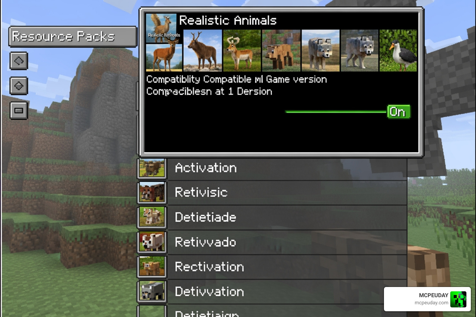minecraft resource pack menu showing realistic animals activated minecraft resource pack menu showing realistic animals activated