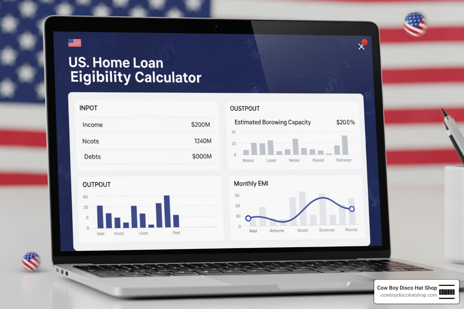 Digital interface showing home loan estimates and borrowing capacity