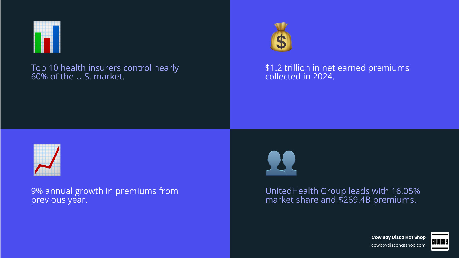 Infographic showing 2024-2026 US health insurance market share concentration for top 10 companies infographic