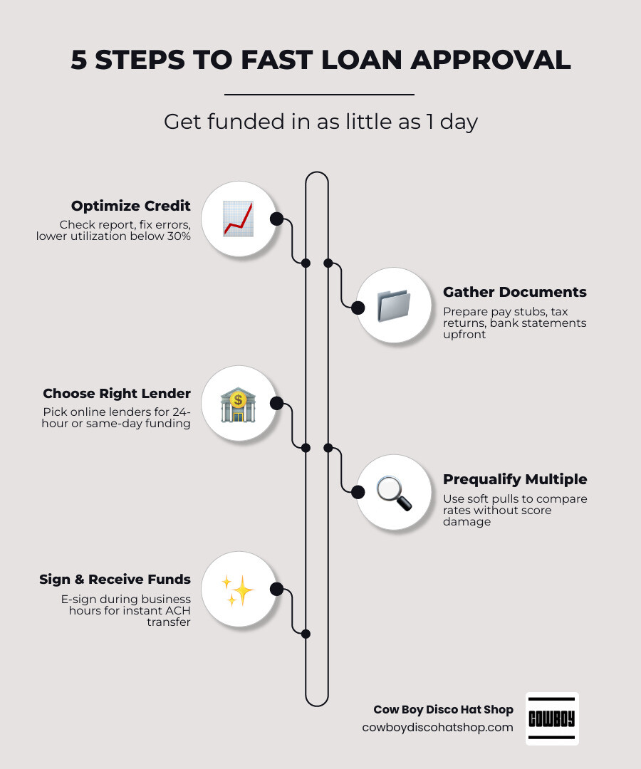 5-step infographic showing the fast loan approval timeline from credit check to fund disbursement infographic