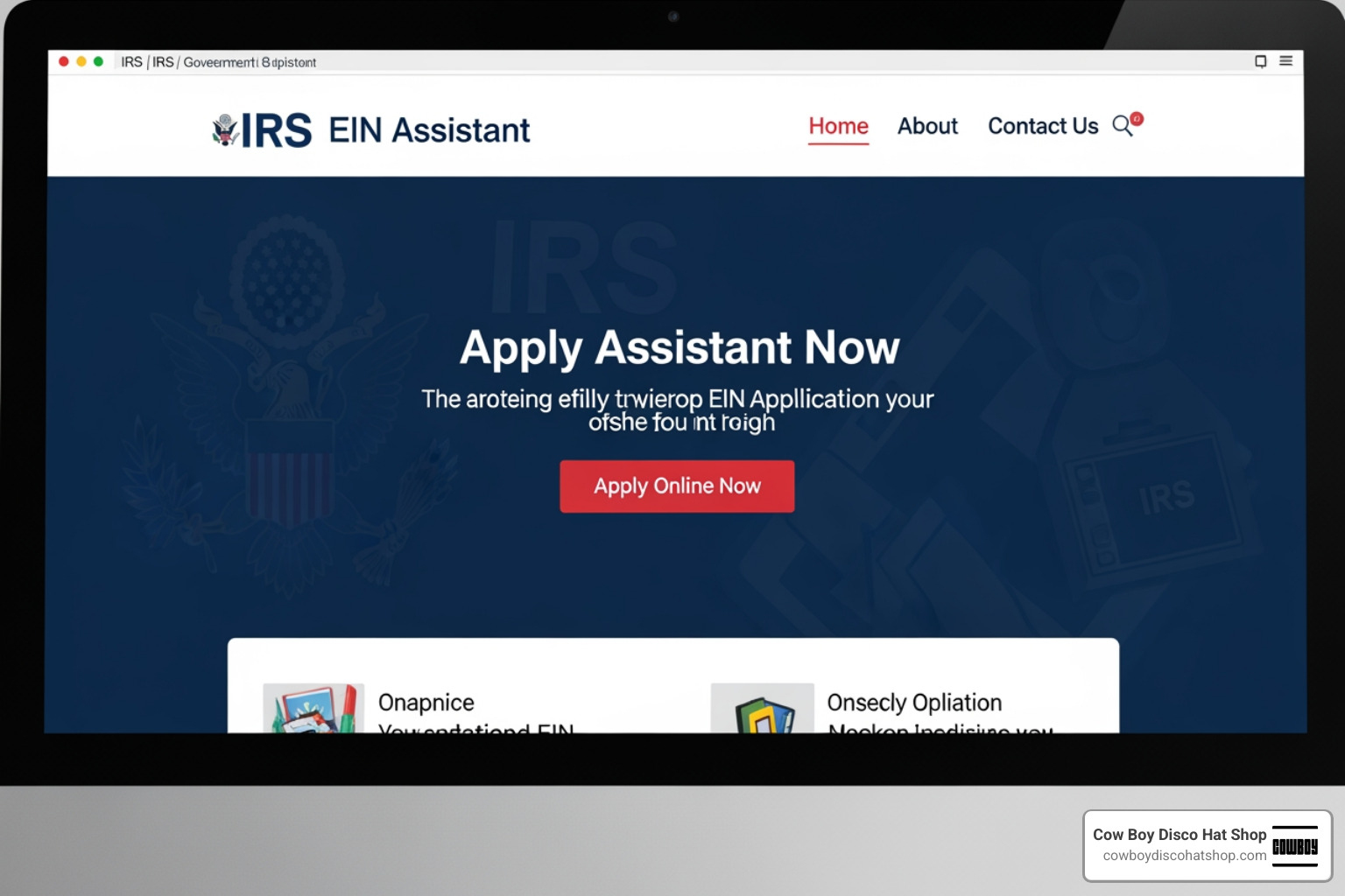 Official IRS EIN Assistant landing page showing the 'Apply Online Now' button