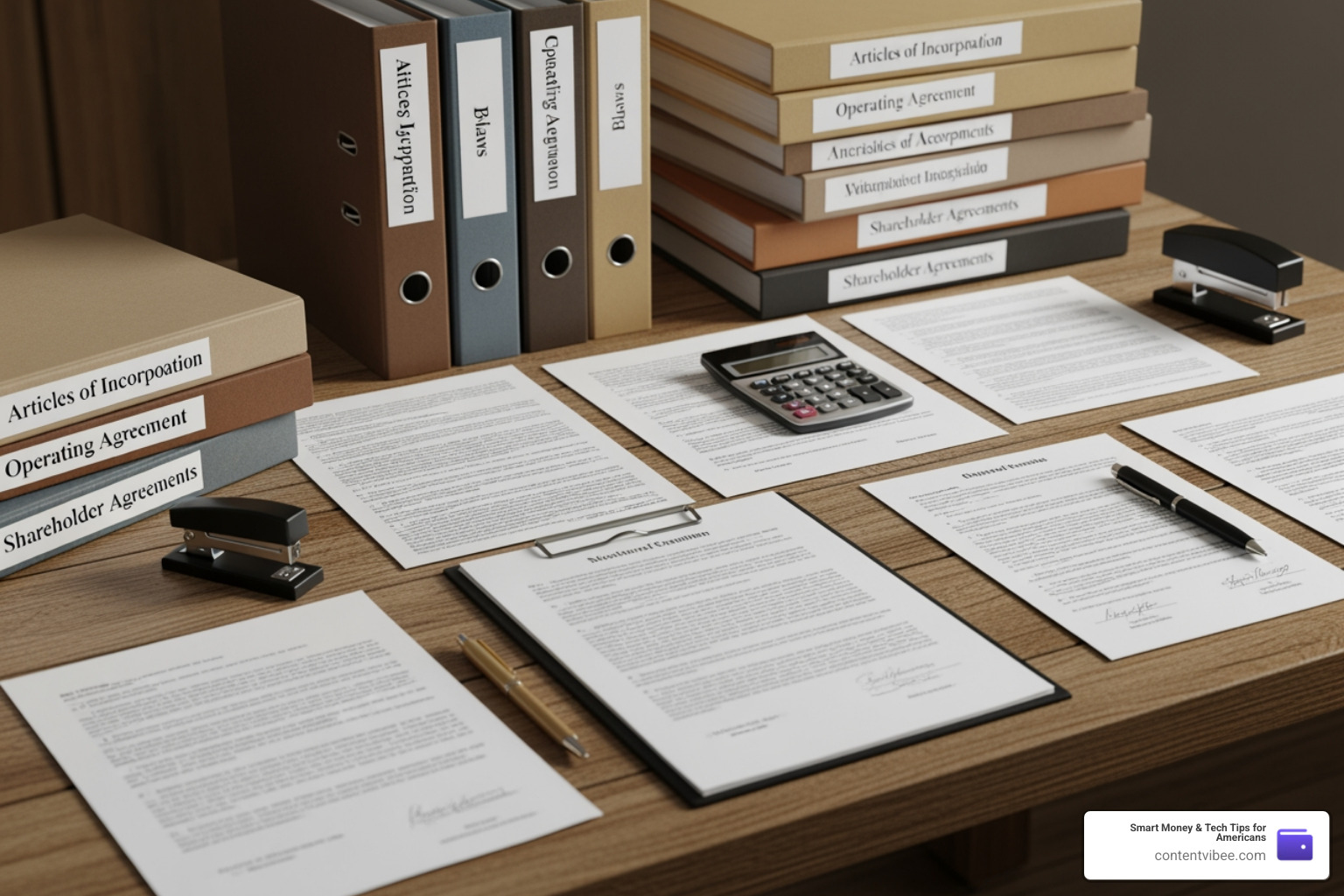 Business incorporation paperwork being organized
