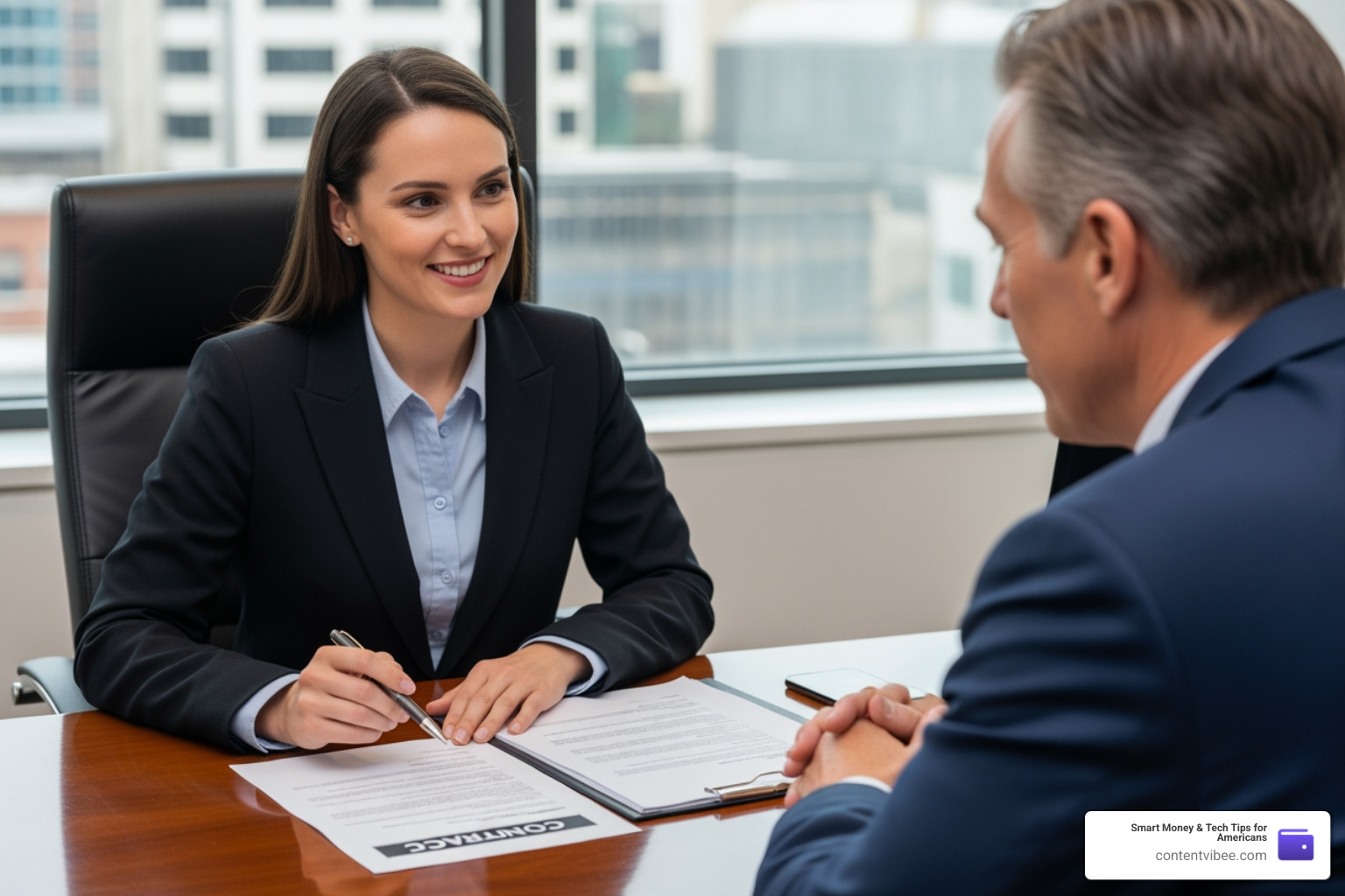 A financial advisor explaining a contract to a client