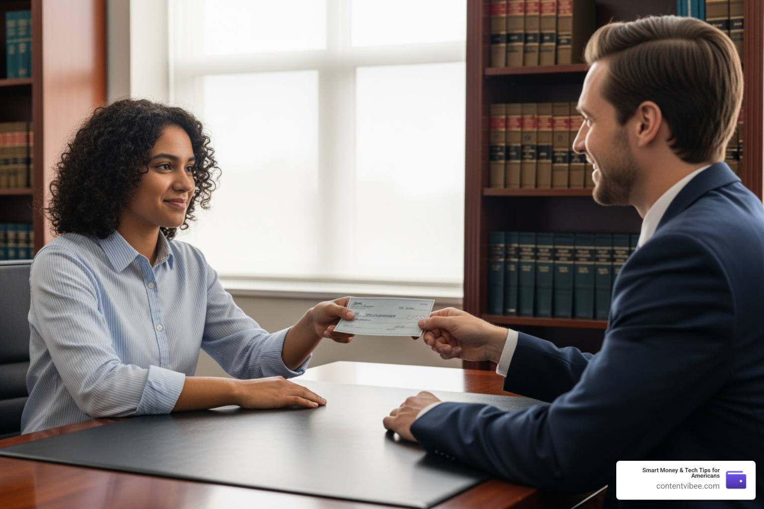 person receiving a check