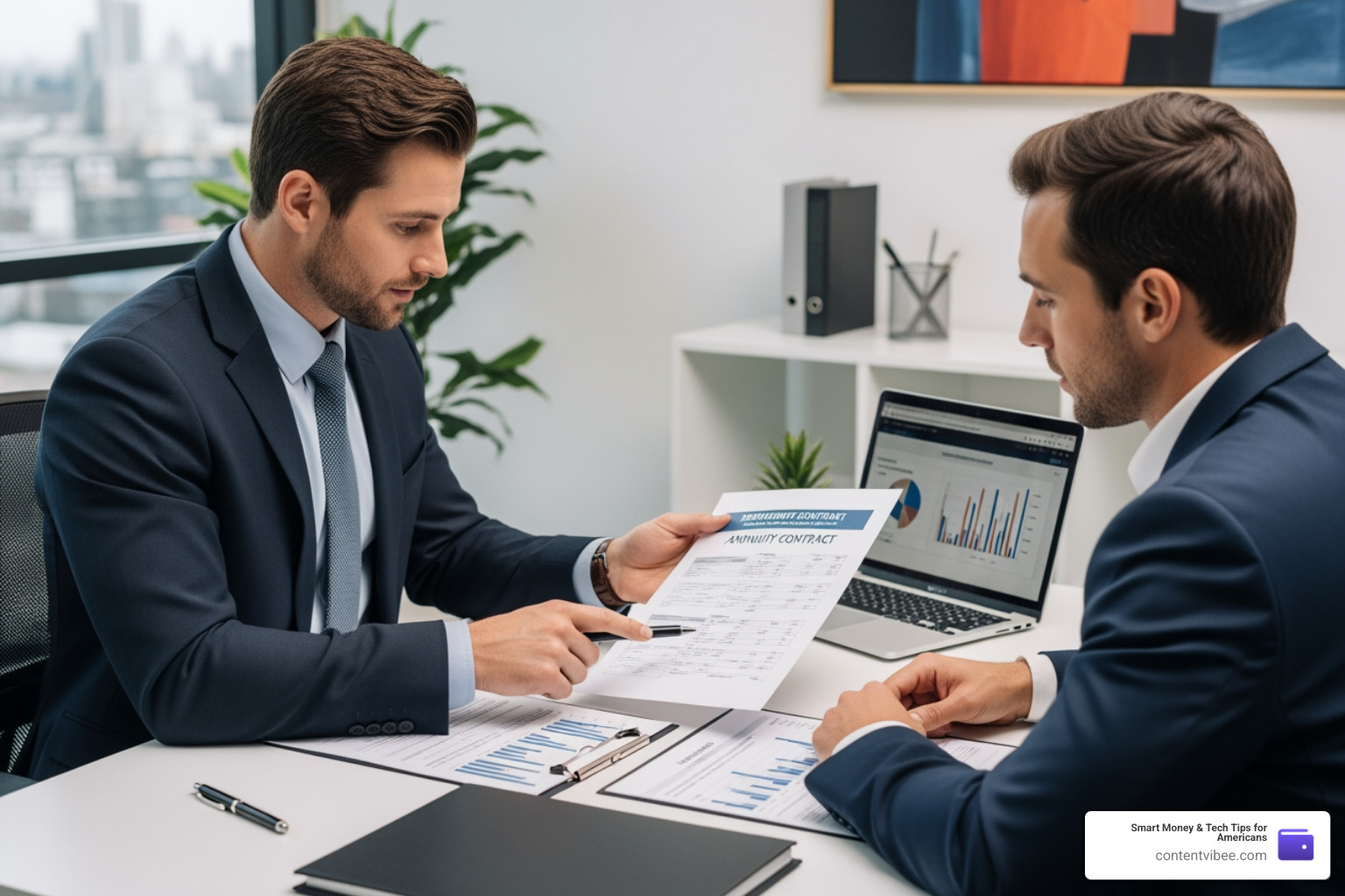 A settlement broker reviewing a complex annuity contract with a client